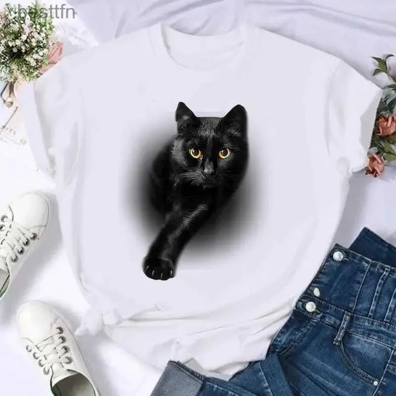 Women's T-Shirt Women Print Cat Lovely Pet Animal Cute T Shirt Fashion Summer Fe Casual Top Short Sle Tshirts Cartoon Graphic Tee T-Shirt 240311