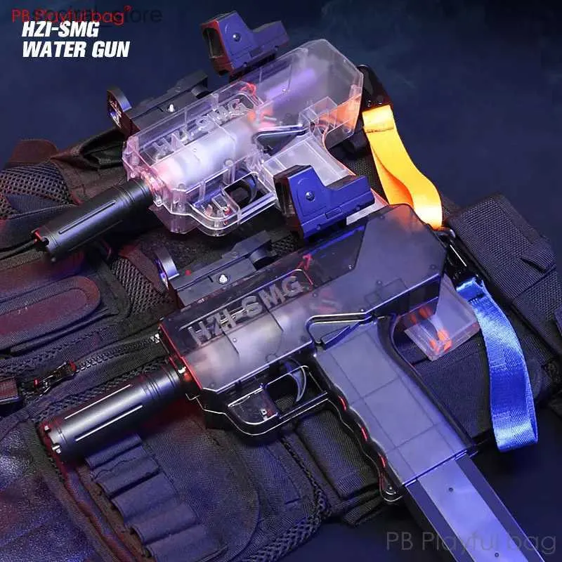 Gun Toys HZI-SMG UZI Elektrische Wasserpistole Kinder Kunststoff Coole Spielzeuge Sommer Wasser Blaster 2022 Unterhaltungsspielzeug AC86 L240311