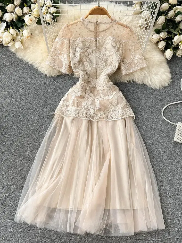 Fairy Mesh Embroidered Floral Mid-Calf Dress with Zipper Closure for Women, Beige, Short Sleeve from Dhgate Urban Sexy Dresses - price 71.59 Fairy Mesh Embroidered Floral Mid-Calf Dress with Zipper Closure for Women, Beige, Short Sleeve from Dhgate Urban Sexy Dresses - price 71.59