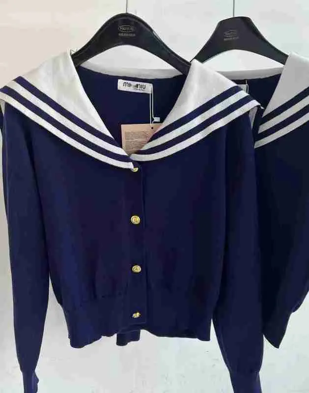 Designer Navy Style SS Autumn Korte Koreaans gestreepte lange mouwen slanke brei -top 2S57