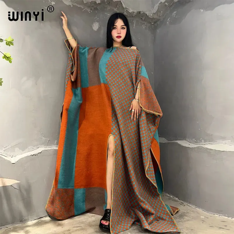Winyi Print Comfort Warm Fashion Kaftan Holiday Dress Elegant Africa Women Boho Party Winter Clothes For Women Long Dress 240307