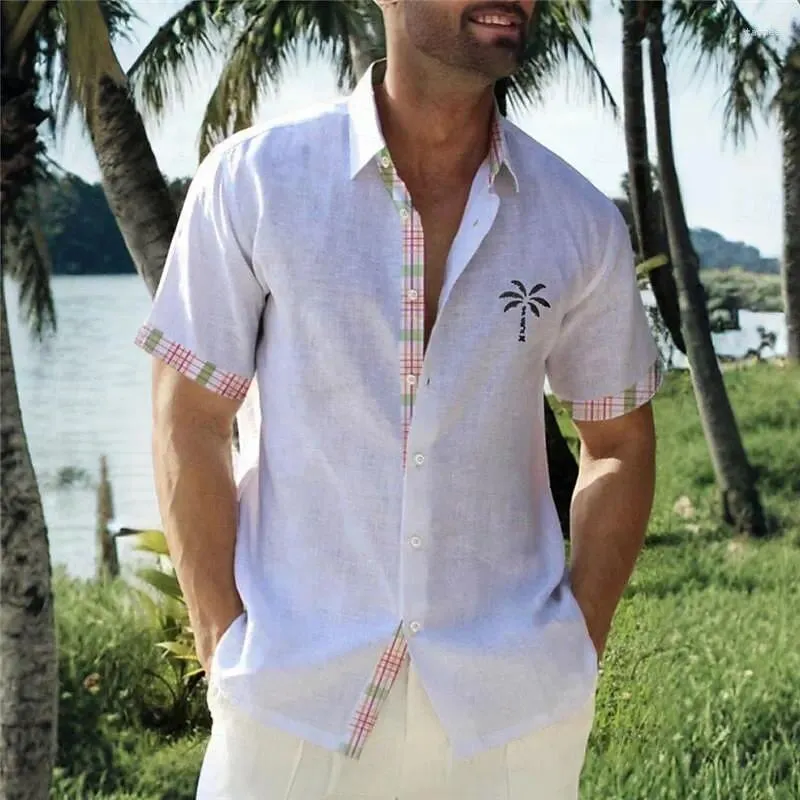 Palm Tree Hawaiian Shirt For Men Cuffed, Short Sleeve, Button Design