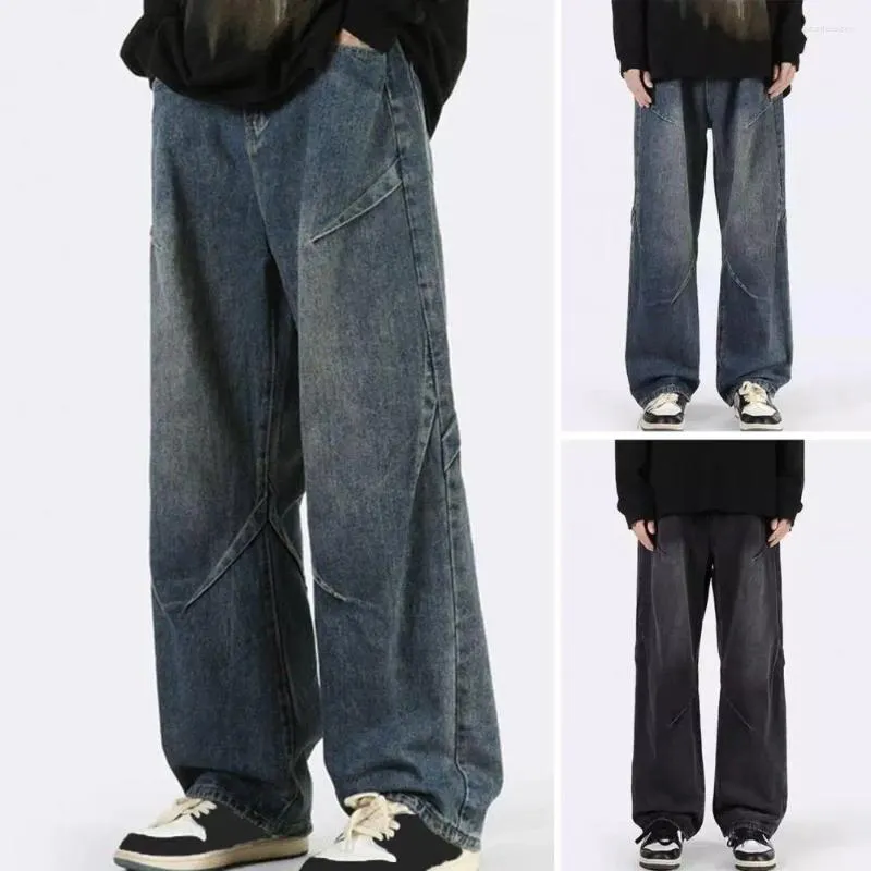 Mäns jeans enkla män denim byxor hip hop stil kvinnors höga midja baggy byxor avslappnad bred ben med för