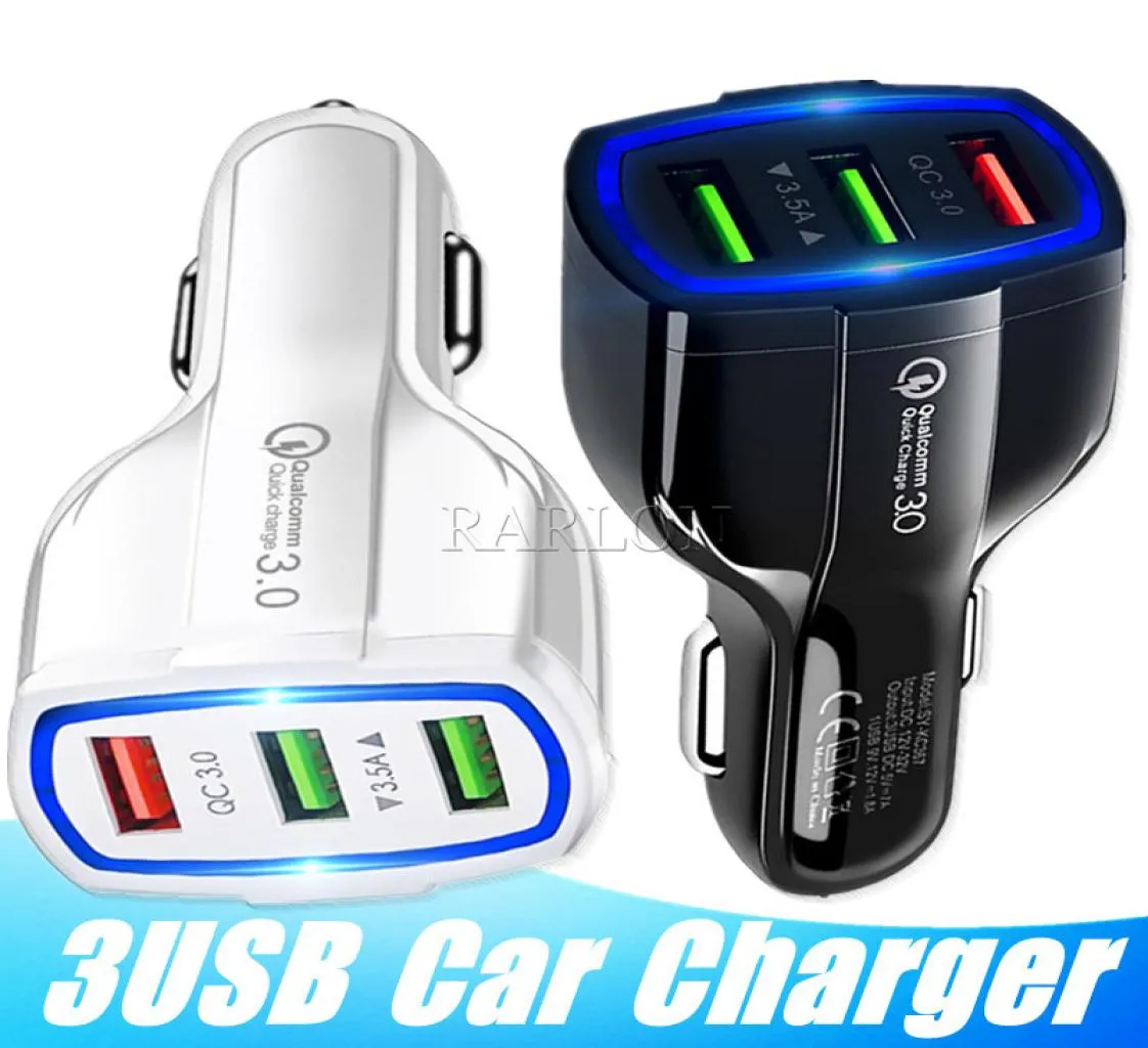 Car Charger 25A For Samsung Galaxy S20 Car charger Adapter USB 3 Port Universal Huawei Nokia CellPhone Charger With Retail Packag2732567