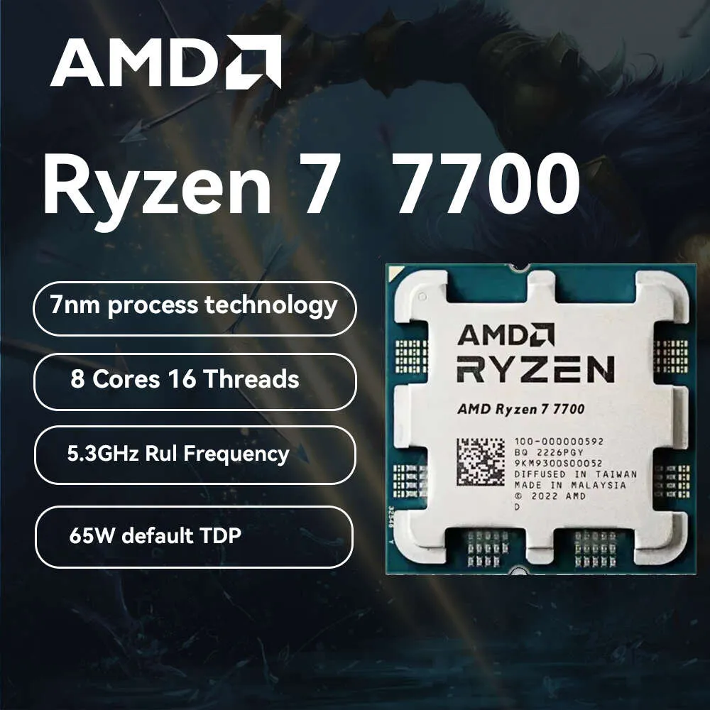 Processeur AMD Ryzen 7 7700 5.3 GHz, 8 cœurs 16 threads R7 7700 Am5, 5nm L3 = 32 mo, 65w TDP pour carte mère DDR5 B650m Aorus AX wifi