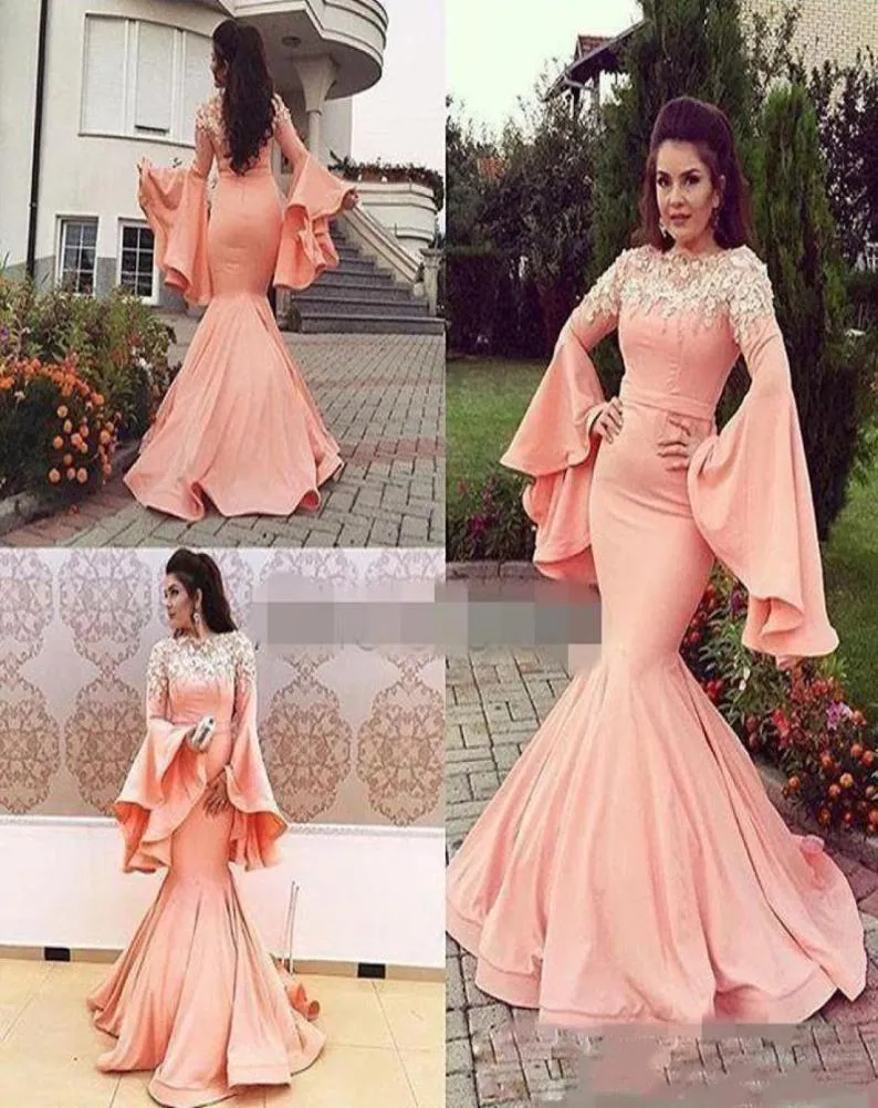 Bellsleeve sukienki na studniówkę syrenę flare rękaw 3D koronki kwiaty wieczorne suknie koktajlowe Trąbek Ball Red Carpet sukienka formalna Go8356075