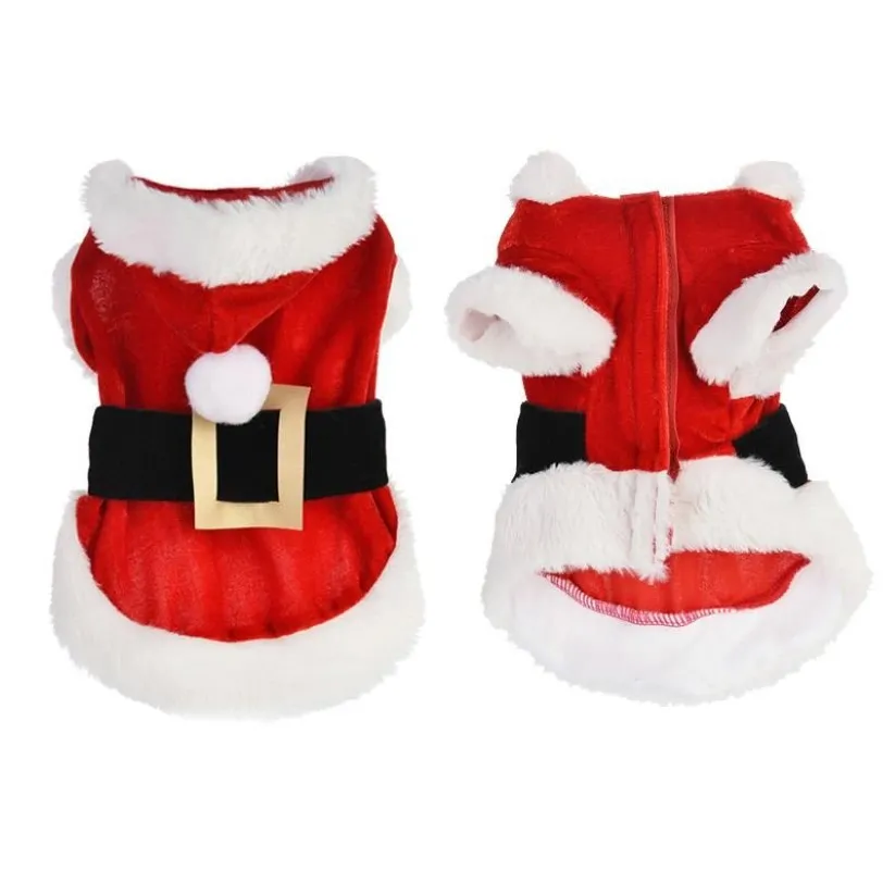 Hundkläder Santa Pet Costume julkläder för små hundar Vinter huva kappjackor Valpkattkläder Chihuahua Yorkie Outf3069