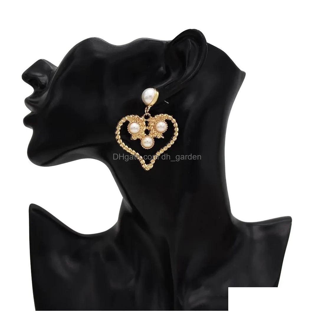 Charm Gold Pearl Heart Pendientes Diseño de moda Damas Gota Colgante Mujeres Niñas Vestido Fiesta Joyería Entrega Joyería Dhgarden Dhhow
