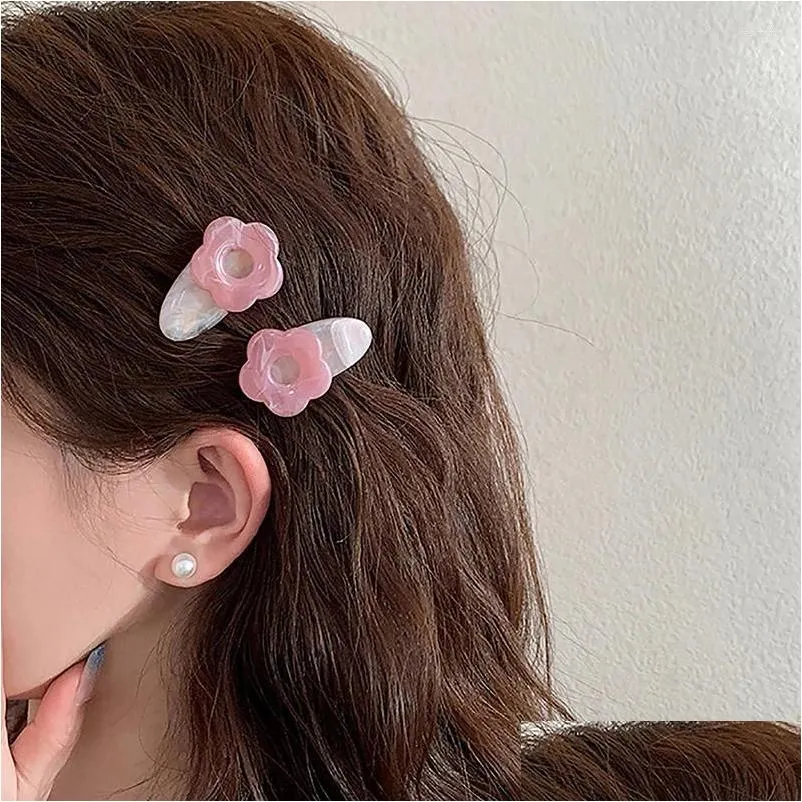 Akcesoria do włosów 1Pair Mini Flower Spin Side Clip Duckbill Pink Girl Bangs Kids Summer Dopamine Empless Trzy kolory Drop dostarczenie OT0ZD