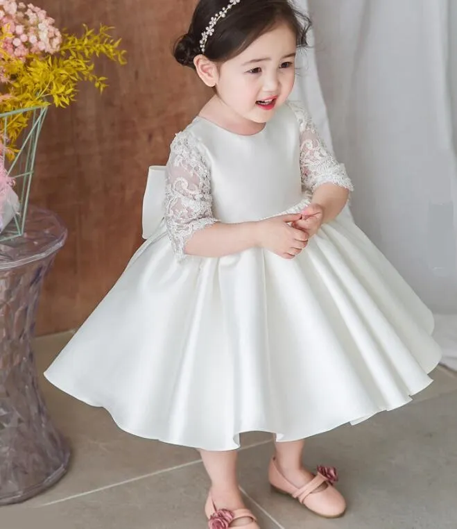 Jewel Princess na altura do joelho vestidos floridos para meninas meia manga cetim infantil roupa formal