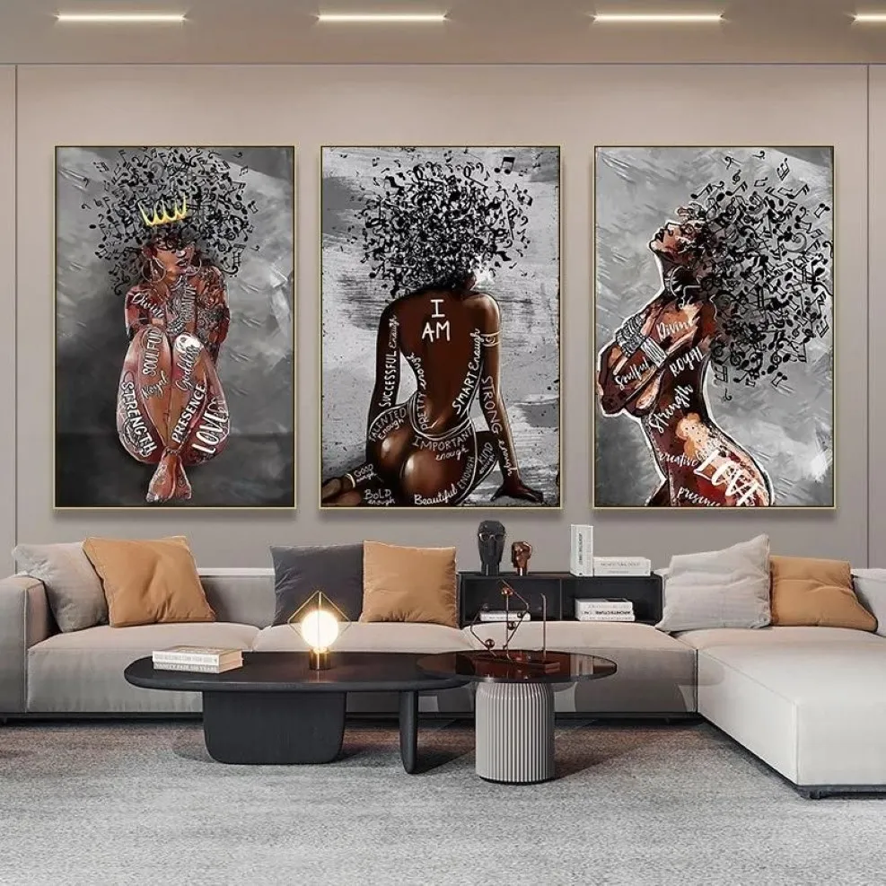 Gemälde abstrakte afrikanische Mädchen Leinwand Poster und Drucke Musik Symbol schwarze Frau Kunst Malerei Wand Bilder für Home Decor252T