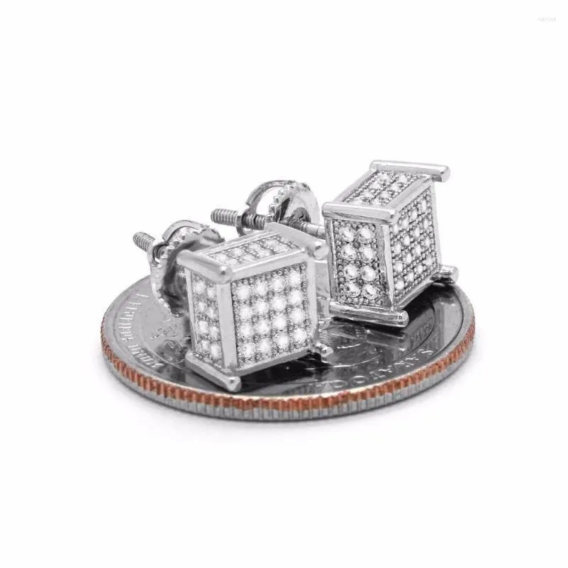 Ohrstecker Promotion Mens Sier Iced Out Tc Cube Box Micro Pave 925 Sterling Screw Back 4 Line Drop Delivery Dhn5L