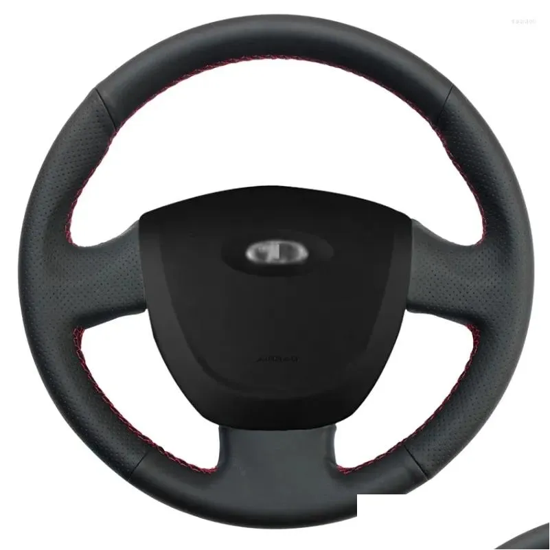 Capas de volante Ers costurado à mão em couro preto carro Er para Lada Granta 2011 2012 2013 2014 2024 entrega direta automóveis motorc ot8zl