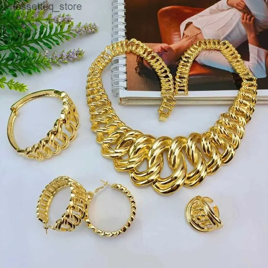 Pendanthalsband Emma Luxury Halsbandsmycken Set för kvinnor Dubai Gold Color African Arabic Wedding Bridal Collection Set L240311