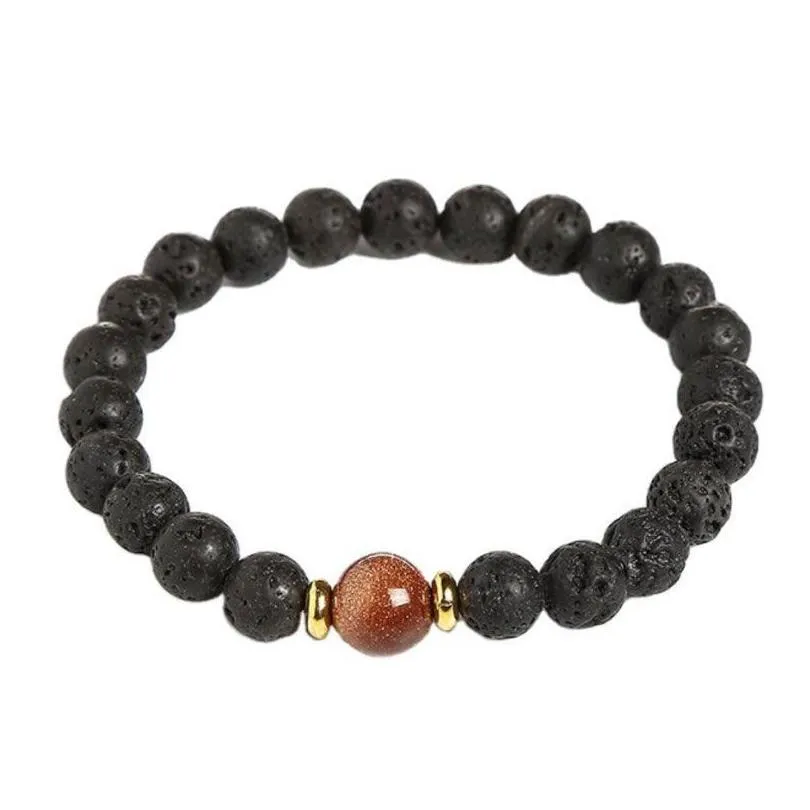 Perles de pierre de lave naturelle à la main brins de perles bracelets de charme yoga bracelet élastique bijoux pour femmes hommes livraison directe bijoux soutien-gorge Dhmsq