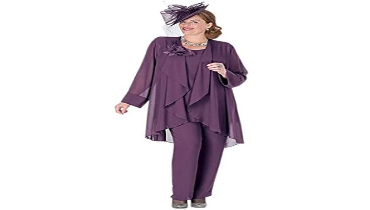 エレガントな3ピース母The Bride Pant Suits Dress Chiffon Jacket Mother of the Bride DressesフォーマルパーティーガウンプラスサイズプロムDR5732138