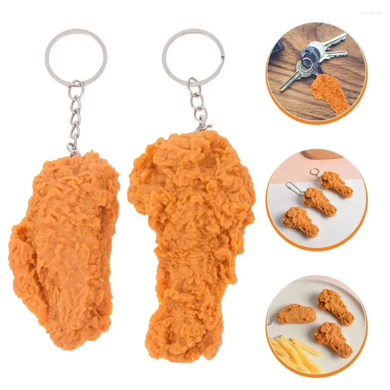 Portachiavi 2 pezzi ciondolo ala coscia di pollo portachiavi cotto accessori automobilistici modello decorazione borsa portachiavi in metallo fritto Miss Car Chain