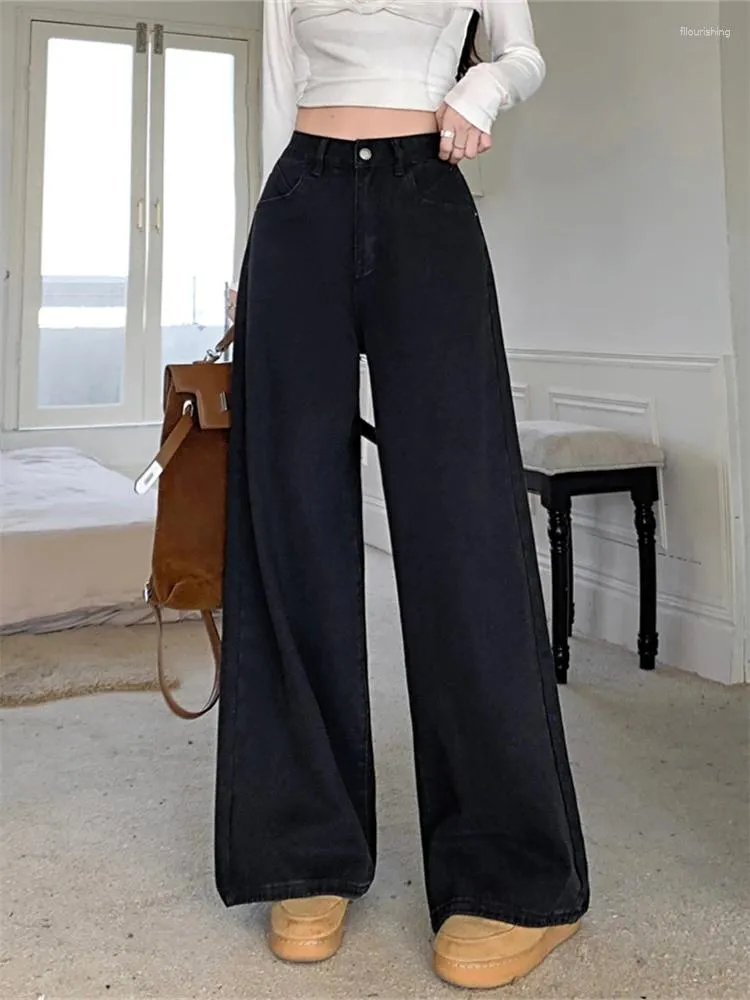 Jeans da donna Pantaloni larghi da cowboy stile street americano nero vintage larghi a vita alta Pantaloni dritti casual a gamba larga femminile 4XL