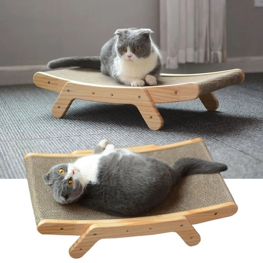 Grattoir à chat en bois, lit de salon détachable 3 en 1, poste à gratter pour entraînement des chats, jouets à griffes de meulage, planche à gratter pour chat 2218G