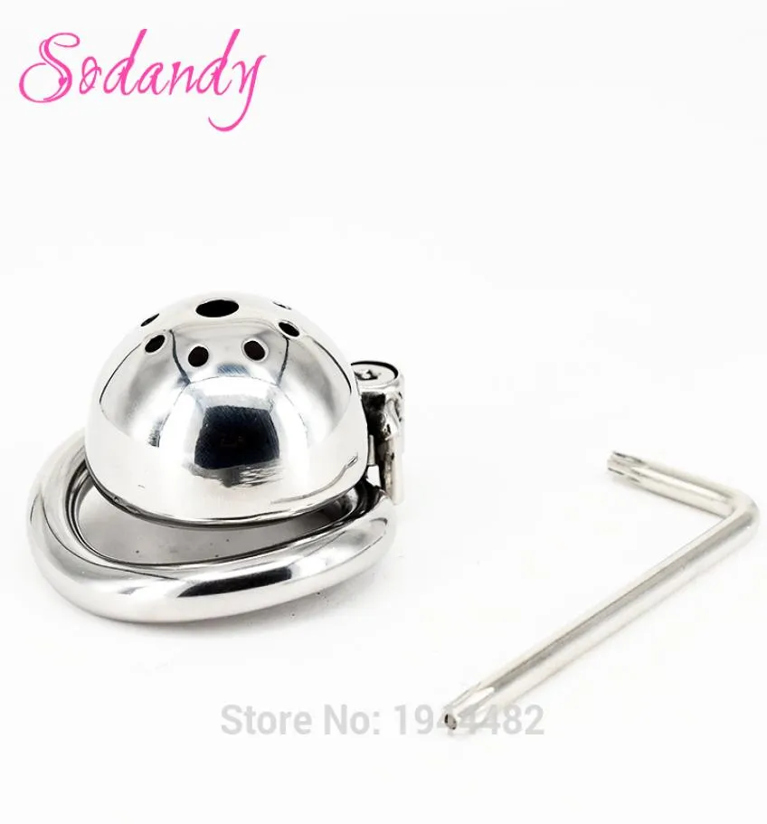 Sodandy 2018 Super Small Devices Stainless Steel Mens Cock Cage Metal Penis Locking Cock Ring Bondage Cbt Sex ToysT1908163272179