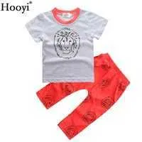 Hooyi LBaby T-Shirt Pant Clothes Set Toddler Grey T-Shirt Red Trouser Sport Suit Boys Outfit 100% Cotton Tops 0 1 2 3 Years