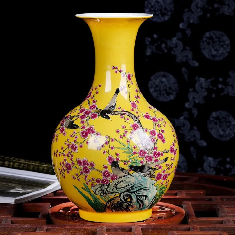 Jingdezhenセラミックプラム大きな花瓶カラフルな花瓶フラワーアレンジメント新しい中国のリビングルームホームデコレーション264n