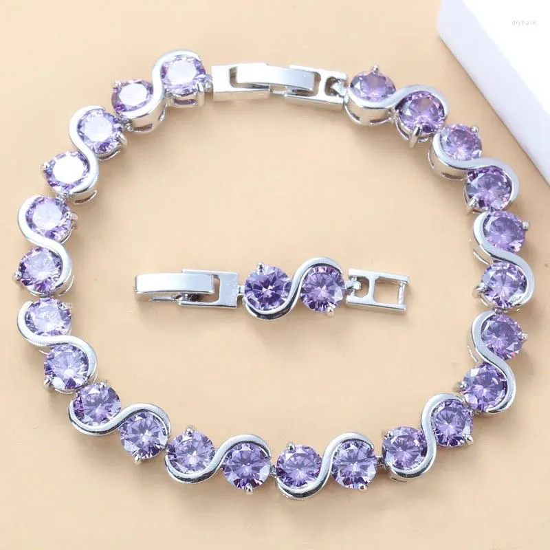 Länkarmband Jolly Purple Zircon Silver Color Armband Health Fashion Jewelry for Women Free Box SL79