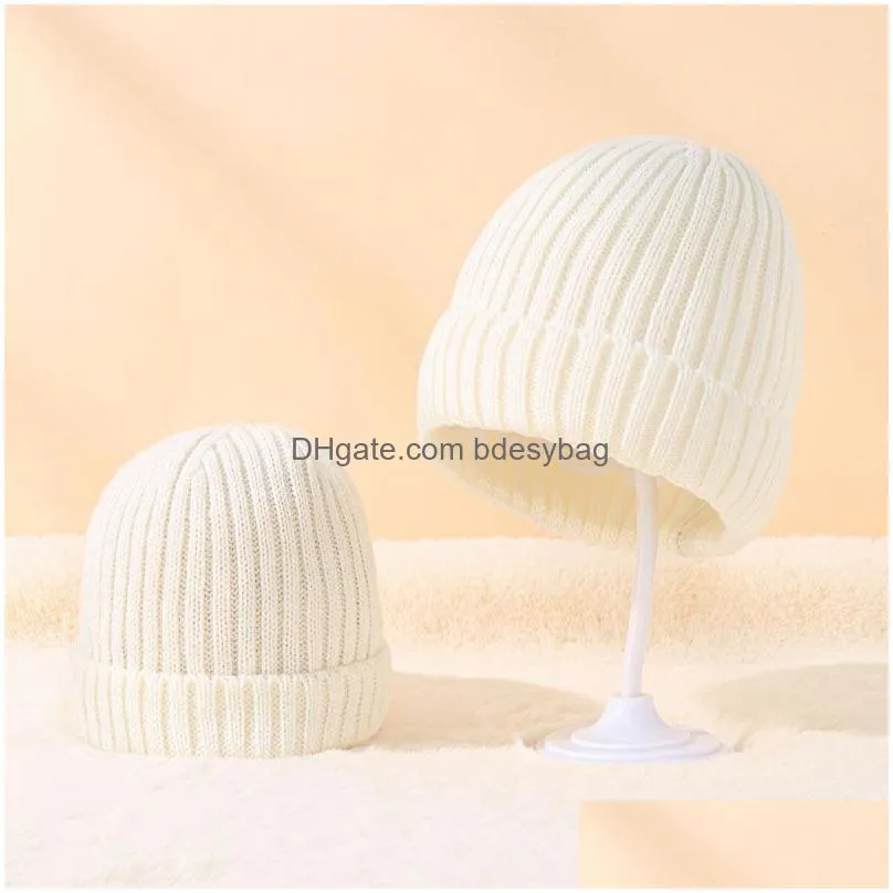 Beanie/Skull Caps Mommy and Me Knit Bonnet Beanie Justerbar Autumn Winter Solid Color Parents Kids Turban Hair Care Warm Hat Drop Del DHZ35