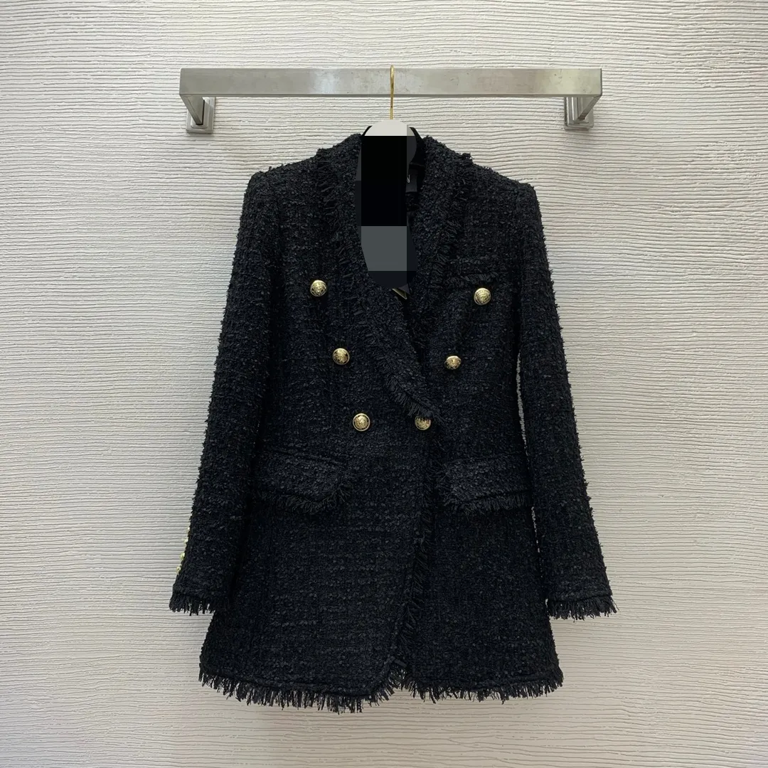 2024 Pista Autunno Capispalla da donna Manica lunga Girocollo Cappotto Nero Bianco Bottone Moda Abbigliamento donna