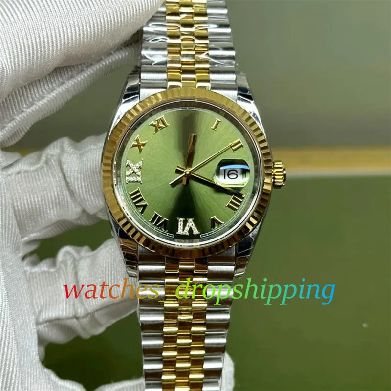 BPF Unisex-Uhr, grünes römisches Zifferblatt, 36 mm, Herren-Damenuhren, Automatikwerk 2813, 126234, zweifarbiges Jubilee-Armband, leuchtende BP Factory-Armbanduhr