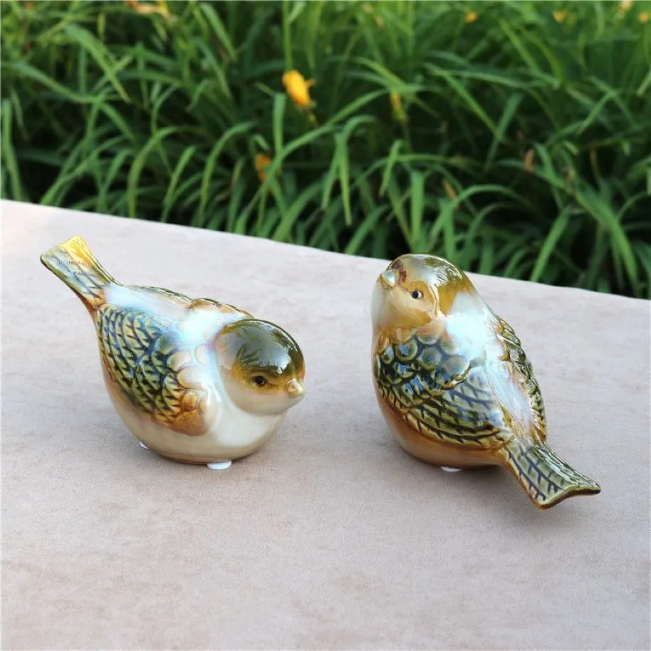 Amantes de porcelana delicada pássaro em miniatura decorativo cerâmica passarinho item estatueta ornamento de mesa artesanato presente acessórios 2235q