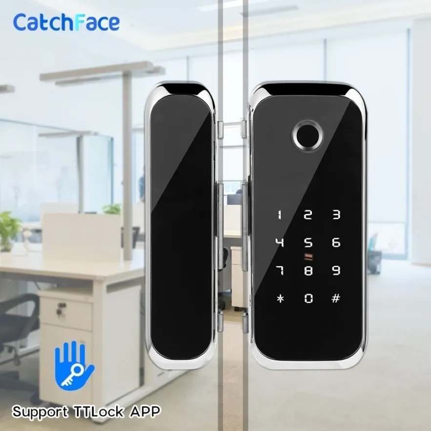 TTlock APP Fingerprint TMART LOCK WiFi remote control with IC card password for frameless glass door push or sliding door 201013260P