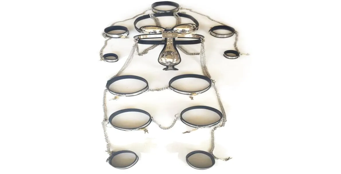 Cintura in acciaio inossidabile di tipo T di nuova generazione regolabile da uomo 9 in 1 + polsino per coscia, collare, manette, plug anale, bondage con rivestimento in silicone6489941