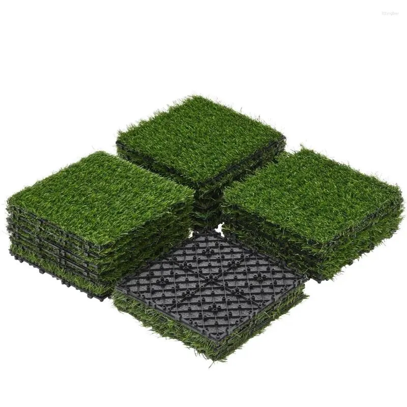 Fleurs décoratives 27 pièces, carrelage en gazon artificiel, décor vert, 12 "X 12", gazon à emboîtement