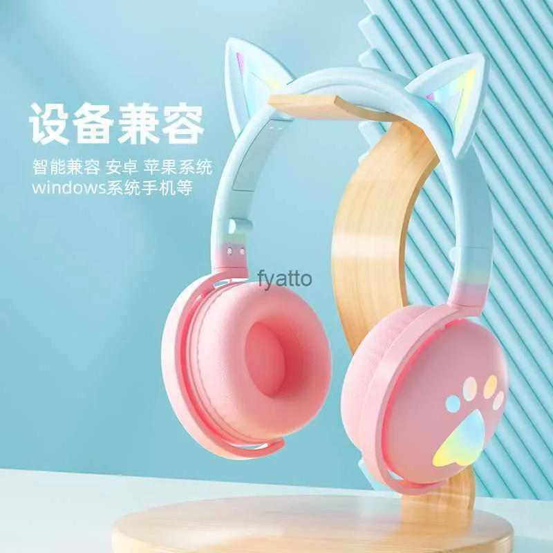 Handy-Kopfhörer, Katzenohren (gedämpftes Brot in Katzenohrform), kabelloses Bluetooth-Headset mit Farbverlauf für Kinder, Online-Spiel callH240312