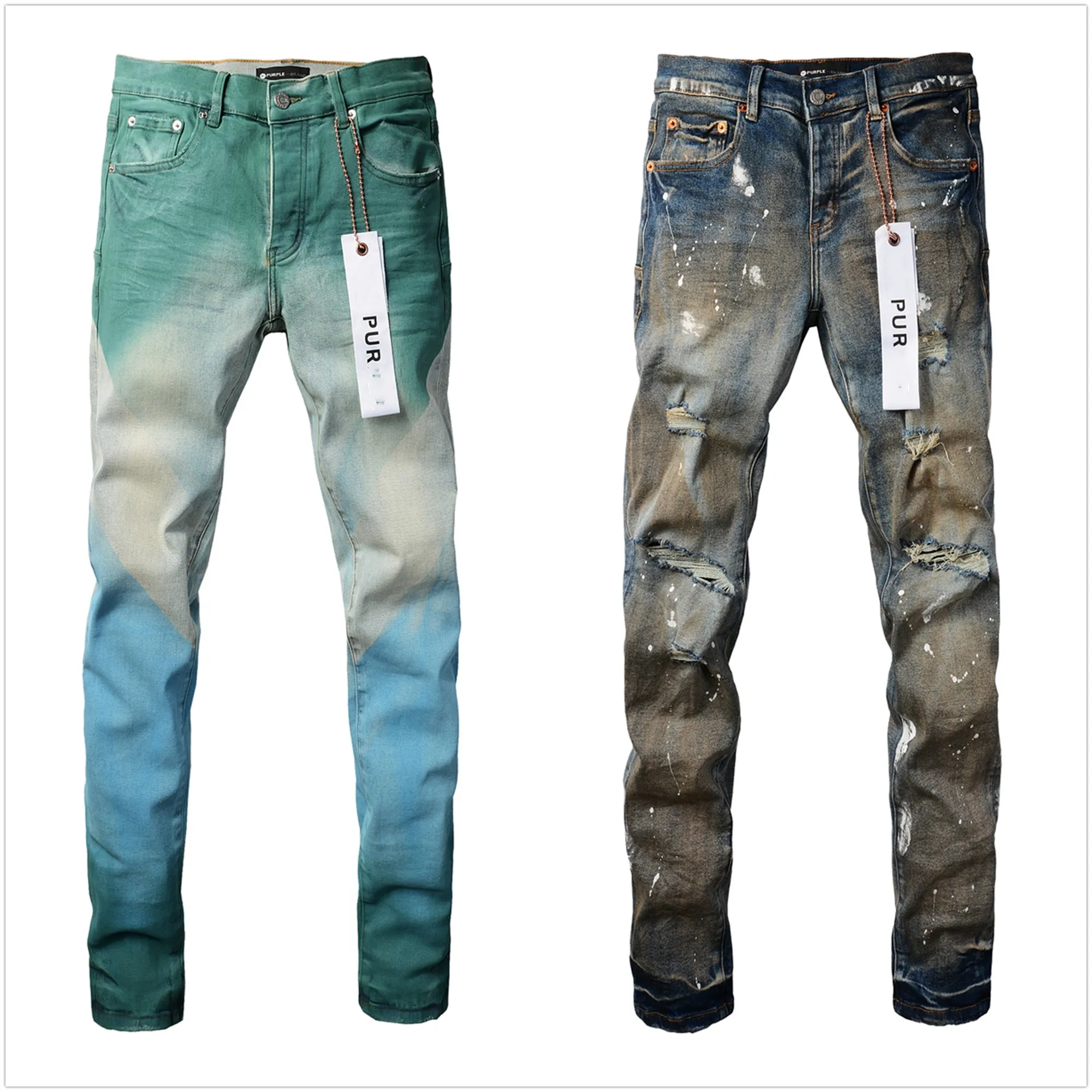 Purple Jeans Designer Mens High Quality Fashion Style Ripped Biker Black Blue Jean Slim Fit 2024