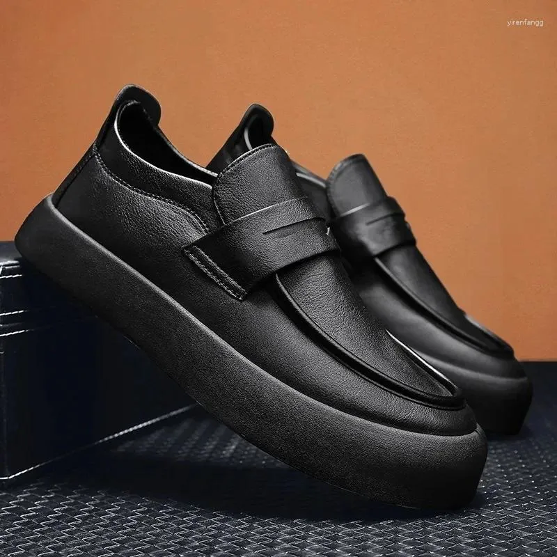 Casual Shoes Spring Autumn Business Leather Men Black Non Slip Soft Sole Trend Work Loafers Male Fashion Designer