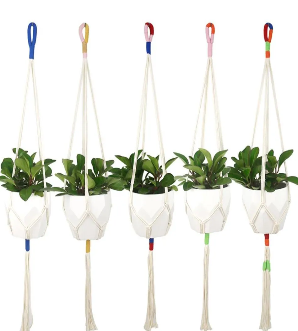 Cintre mince en macramé pour plantes, corde en coton, porte-plantes suspendu, porte-pot de fleur, décoration murale intérieure et extérieure de balcon, Art4969103