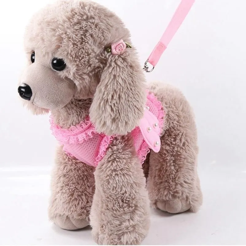 Cute Pet Harness Leashes Angel Wing Princess Puppy Pearl Adjustable Leads For Small Medium Large Dogs288u