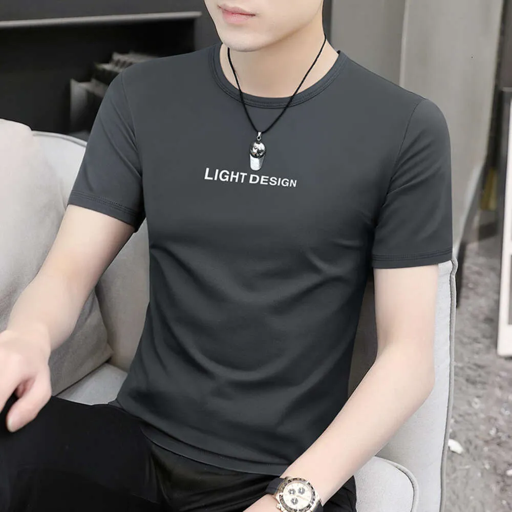 Modal Ice Breathable T-shirt Short sleeved Mens Underlay 2024 Spring/Summer New Fashion Brand Letter T-shirt Trend