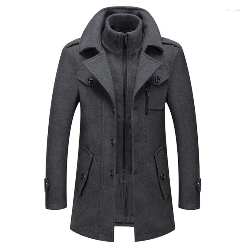 Men's Wool Winter And Autumn Long Windproof Fleece Jacket Casual Thick Slim-fitting Coat