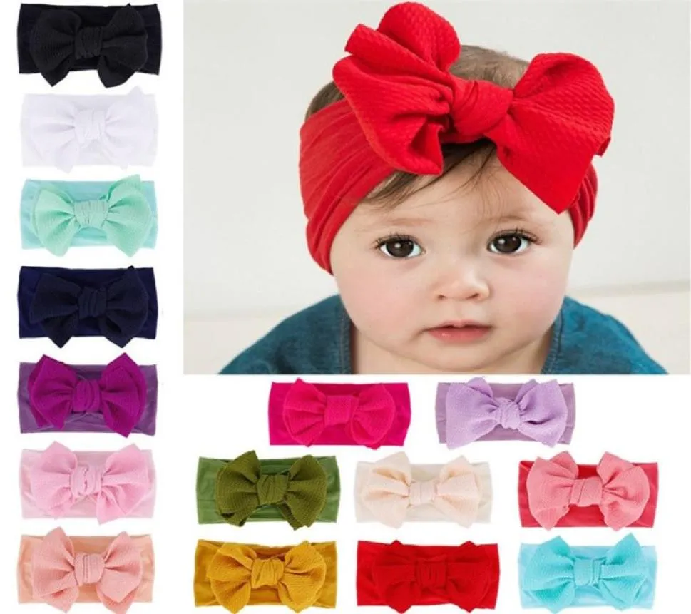 Pure Color Bow Child pannband nylonstrumpor mjuk och bekväm tyg konst hårband mode barn bow knut pannband t9i002547182979