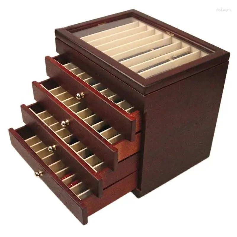 Présentoir à stylos en bois, mallette de rangement, capacité de 50 stylos, boîte de rangement de collecteur de fontaine avec fenêtre transparente