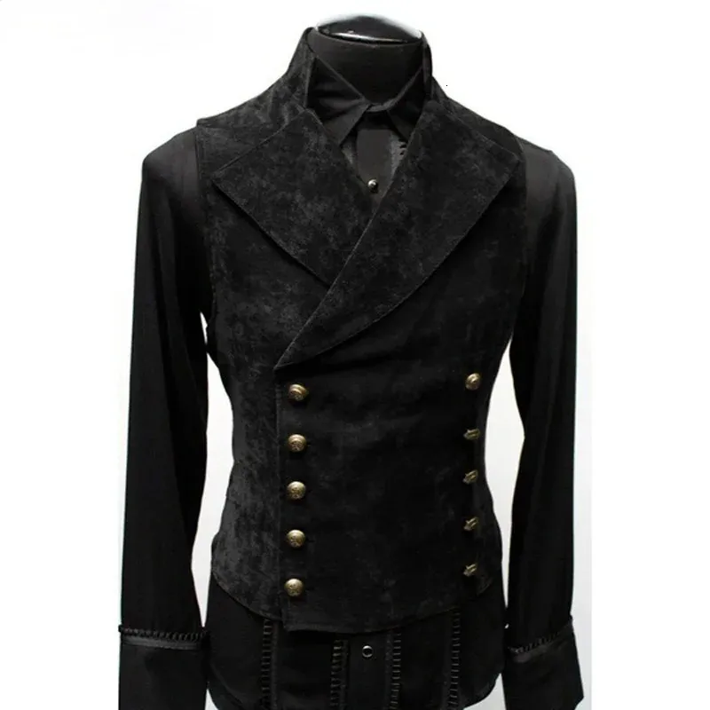 Mens Double Breasted Gothic Steampunk Velvet Vest Men Stage Cosplay Prom Costume 240229