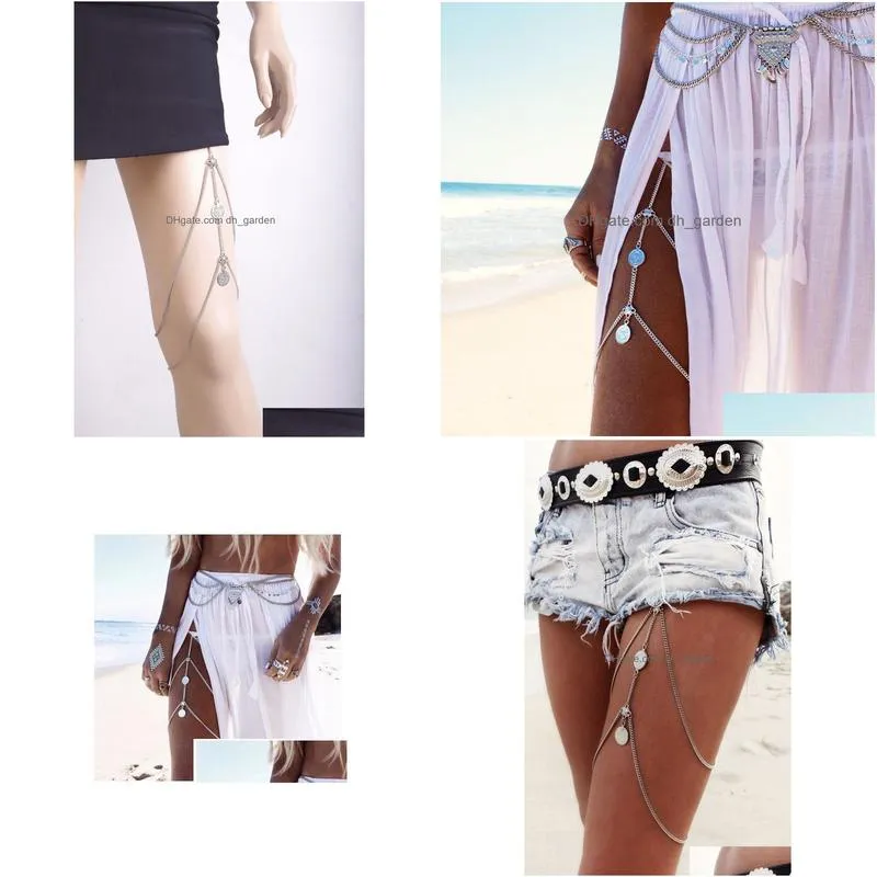 Belly Chains Summer New Arrival Sier Plated Womens Coin Tassel Leg Chain Jewelry Body Y Beach Drop Delivery Dhgarden Dhdkh