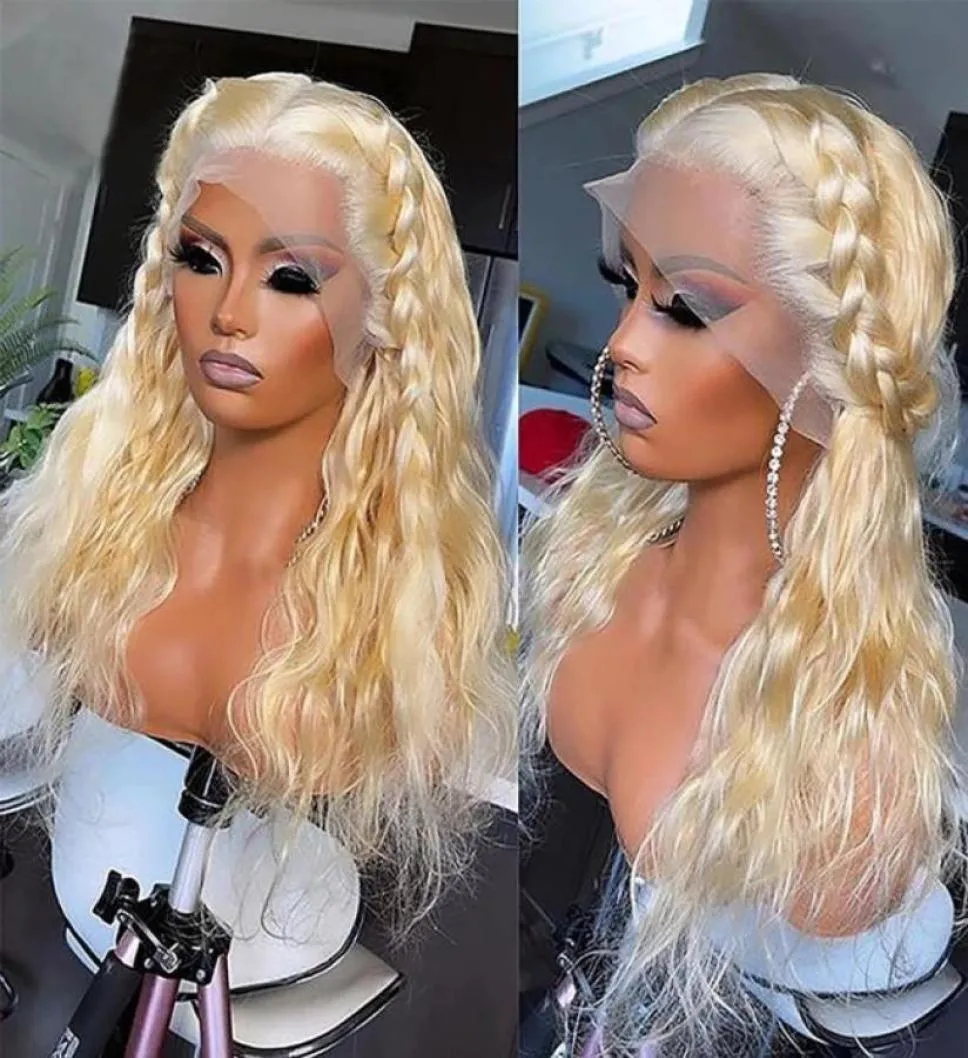 Perruque Lace Front Wig Body Wave brésilienne Remy, cheveux naturels, blond 613, Simulation transparente, 30 pouces, pour femmes, 26348389243916