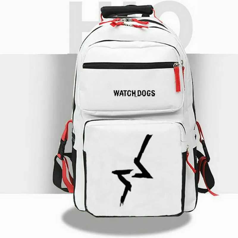 Aiden Pearce Rucksack Watch Dogs Tagesrucksack Badge Schultasche Game Player Print Rucksack Lässige Schultasche Weiß Schwarz Tagesrucksack