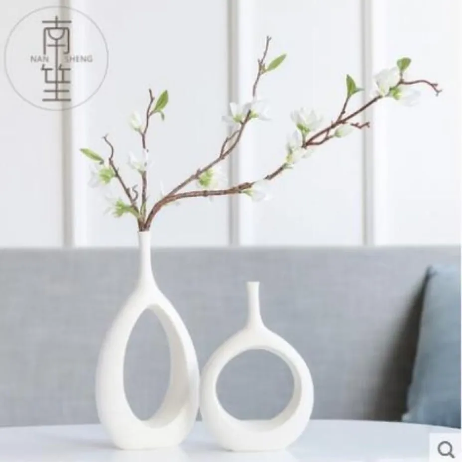 Keramik weiß moderne kreative Blumen Vase Wohnkultur Vasen für Hochzeitsdekoration Porzellanfiguren TV-Schrank Dekoration3004