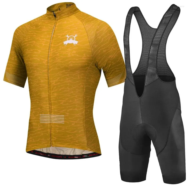 Racing Jackets Men Yellow Cycling Jersey Suit Bike Wear Sport Shirt Sleeve Riding Clothing Bib Shorts Black