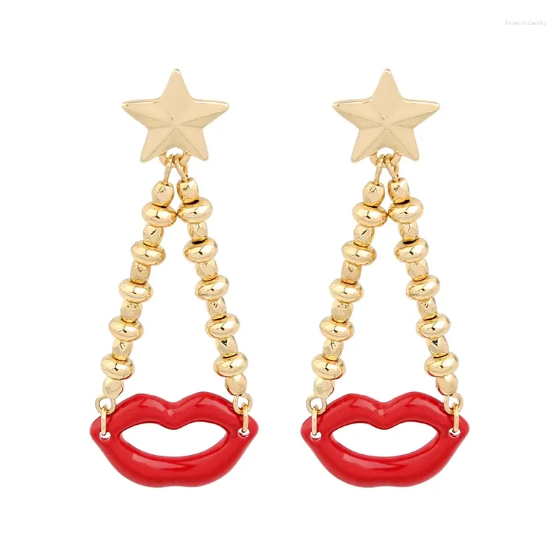 Boucles d'oreilles pendantes en émail rouge pour femmes, marque de mode, accessoires pentagramme uniques